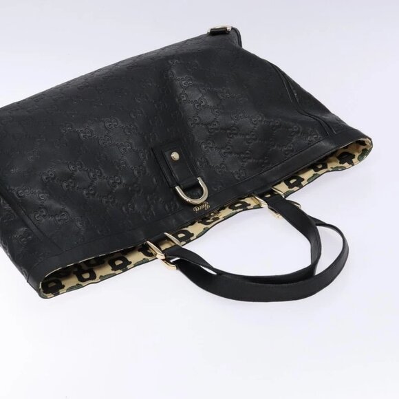 GUCCI GG Canvas Guccissima Tote Bag Leather Black Gold - Picture 7 of 15